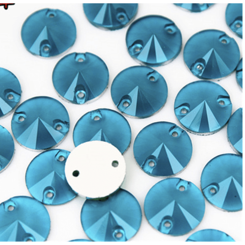 Sundaylace Creations & Bling Resin Gems 12mm Fluorescent Neon Blue Rivoli, sew on, Resin Gem