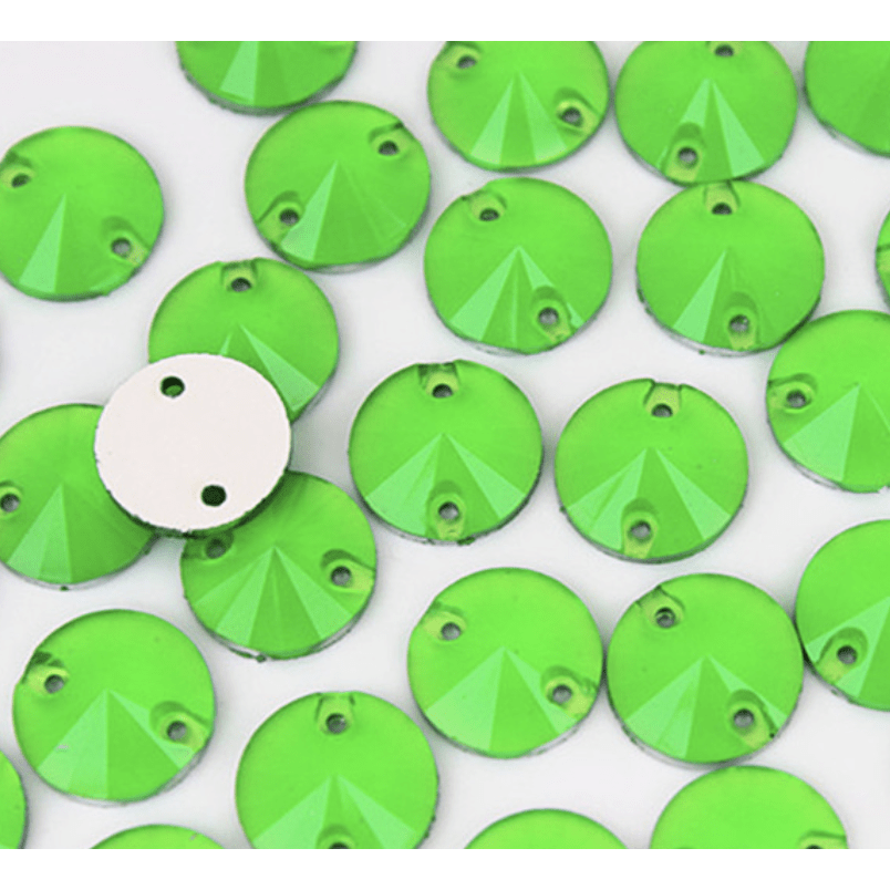 Sundaylace Creations & Bling Resin Gems 12mm Fluorescent Neon Green yellow Rivoli, sew on, Resin Gem