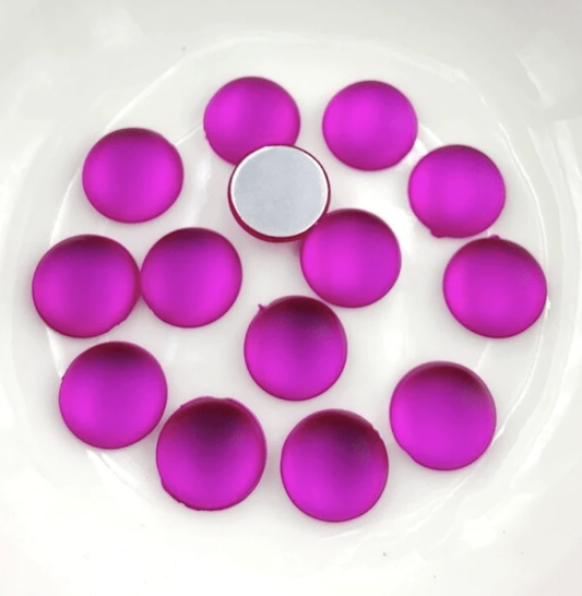 12mm Rose Pink Frosted Matte "Cat Eye" Round, Glue on, Resin Gem, (Sold in Pair)
