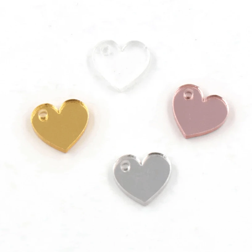12mm Gold, Silver, Rose Gold Heart Mirror, One hole, Mirror Resin Gem (Sold in Pair) Mirror Gems