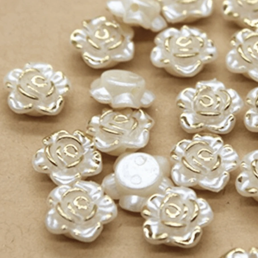 Sundaylace Creations & Bling Resin Gems 12mm Gold tipped Ivory Roses, Hole through middle, Resin Gems