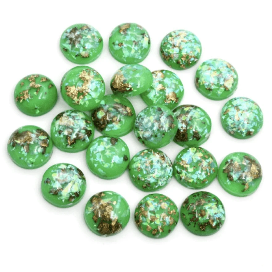 Sundaylace Creations & Bling Resin Gems 12mm Green with Gold/AB Built-in Foil, Round Dome, Glue-on, Resin Gem