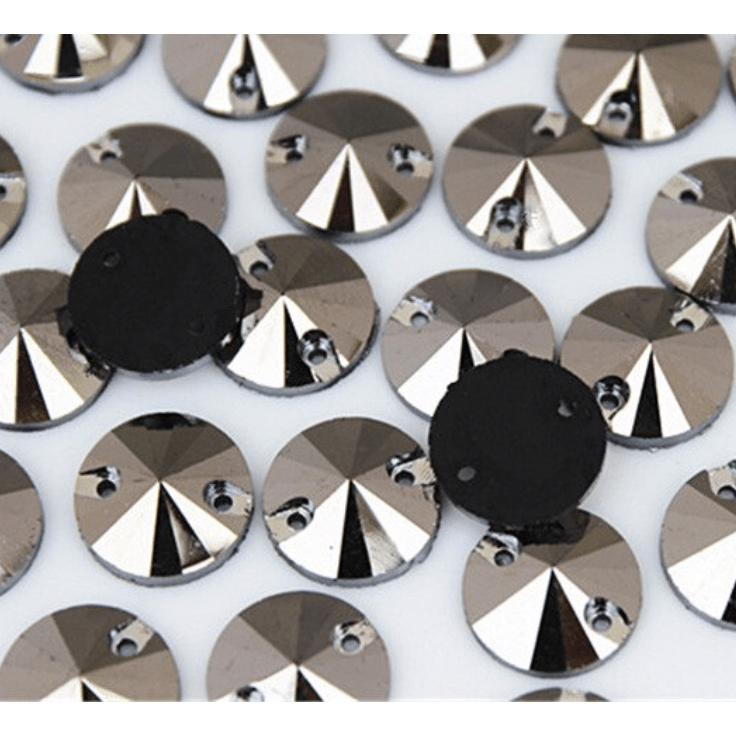 Sundaylace Creations & Bling Resin Gems 12mm Gunmetal Grey Metallic, Rivoli, sew on, Black Resin Gem