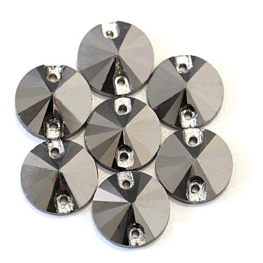 12mm Metallic Hematite Silver Rivoli, Sew on, Fancy Glass Gem (Sold in Pair) Fancy Glass Gems