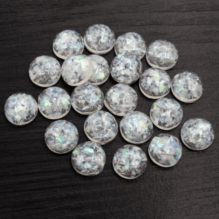 Sundaylace Creations & Bling Resin Gems 12mm Milky Clear with AB Built-in Foil, Round Dome, Glue-on, Resin Gem