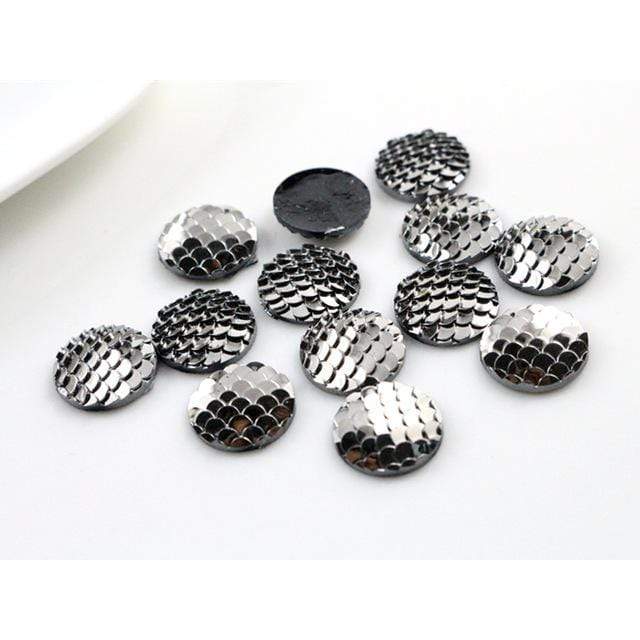 12mm, Silver- Gunmetal, Mix Colours of Mermaid Round, Glue on, Resin Gem, (Sold in Pair)