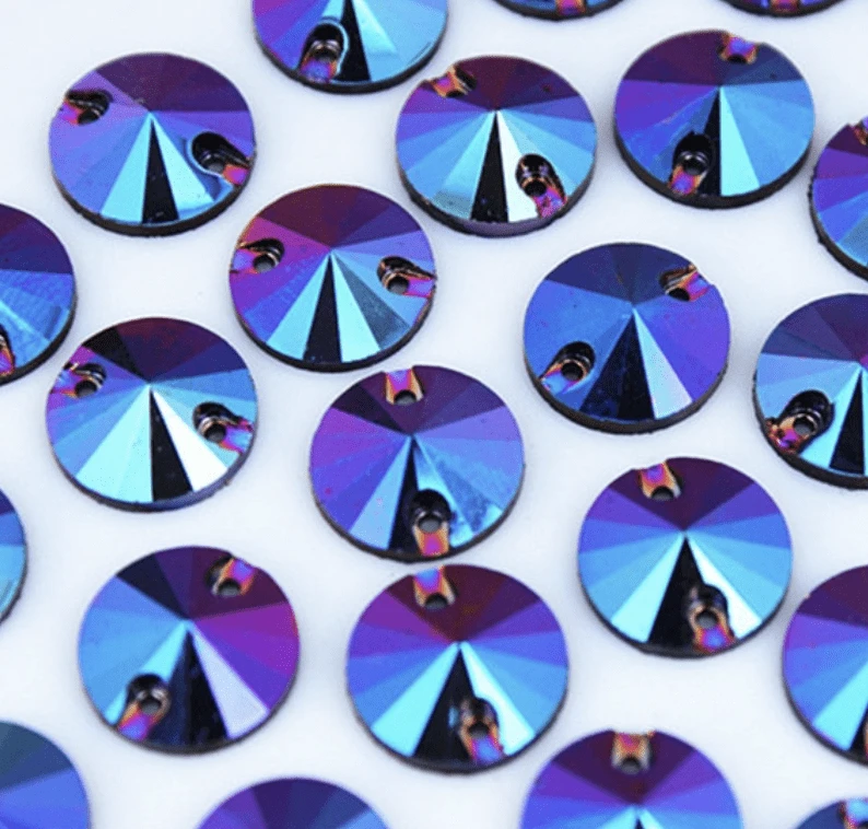Sundaylace Creations & Bling Resin Gems Amethyst AB- Dark Purple/Blue 12mm Mixed BLACK AB Rivoli, Sew on, Black Resin Gem
