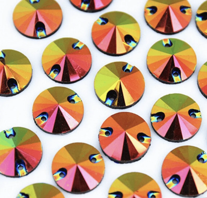 Sundaylace Creations & Bling Resin Gems Siam AB- Reddish Orange 12mm Mixed BLACK AB Rivoli, Sew on, Black Resin Gem