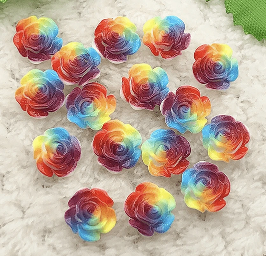 Sundaylace Creations & Bling Resin Gem 12mm Rainbow Painted on White Roses, Glue on, Resin Gems