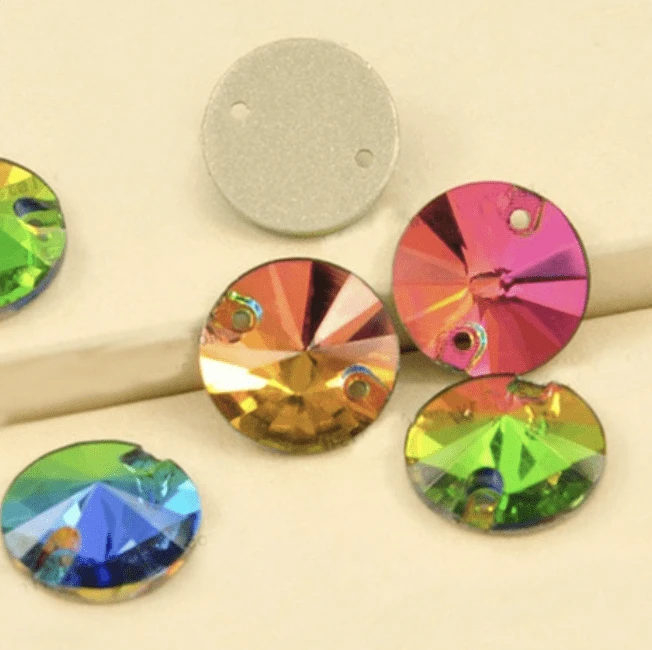 Sundaylace Creations & Bling Fancy Glass Gems 12mm Rainbow Volcano Flame *Multiple Colour* Rivoli, Sew on, Fancy Glass Gem