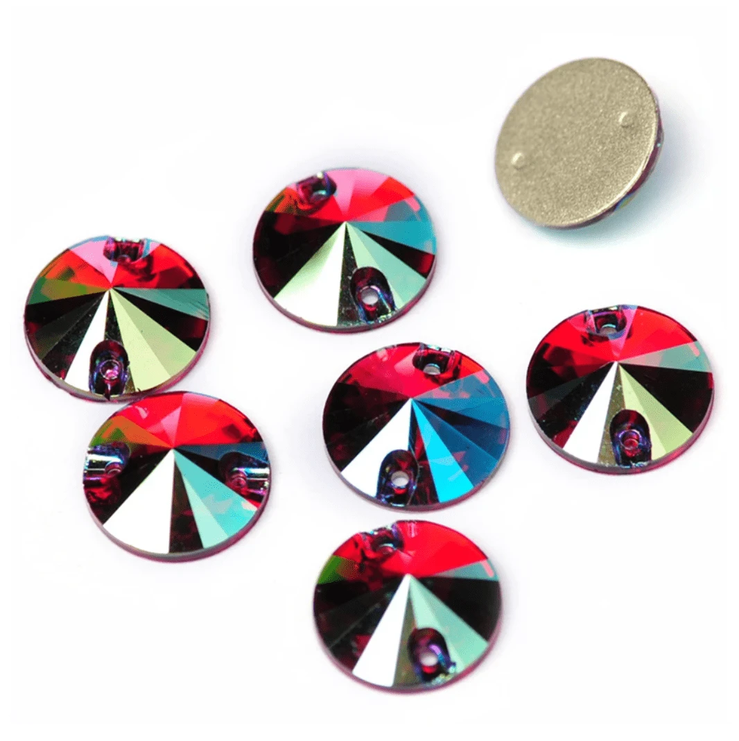 12mm Red AB Rivoli, Sew on, Fancy Glass Gem (Sold in Pair) Fancy Glass Gems