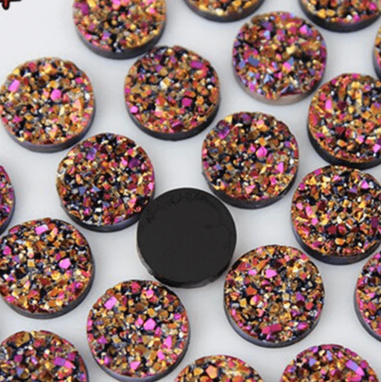 Sundaylace Creations & Bling Resin Gems 12mm Rose Gold AB Textured Druzy, Glue-on, Resin Gem (Sold in Pair)