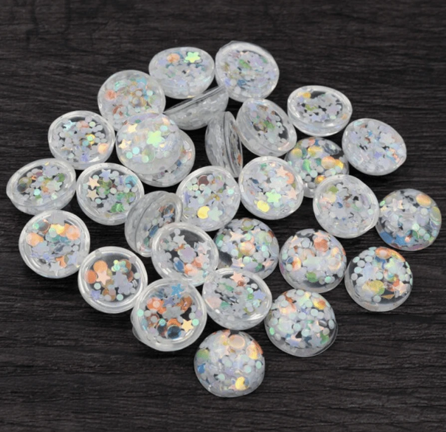 12mm, Clear AB Star Confetti, Stars/Moon AB Confetti in Clear Acrylic Dome Rivoli, Glue on, Acrylic Resin Gems, Resin Gem, (Sold in Pair)