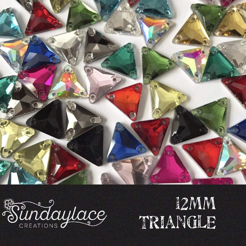 Sundaylace Creations & Bling Glass Gem 12mm Triangle Sew On Glass Gem Flat Back