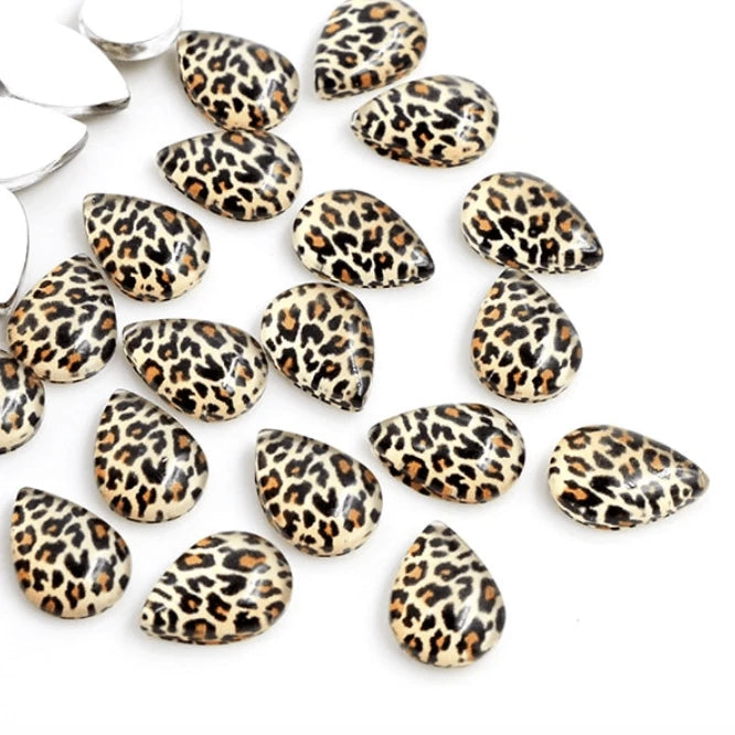 18*25mm Cheetah Animal Print Teardrop, Glue on, Resin Gem, (Sold in Pair)