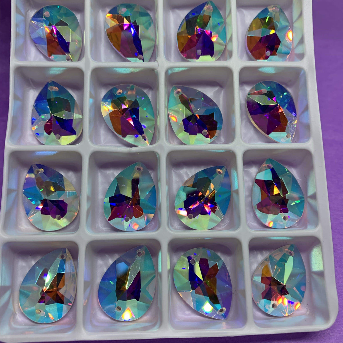 Sundaylace Creations & Bling Fancy Glass Gems 13*18mm AB 8-Pointed Star design Teardrop, Strass Glass Sew on, Fancy Glass Gem