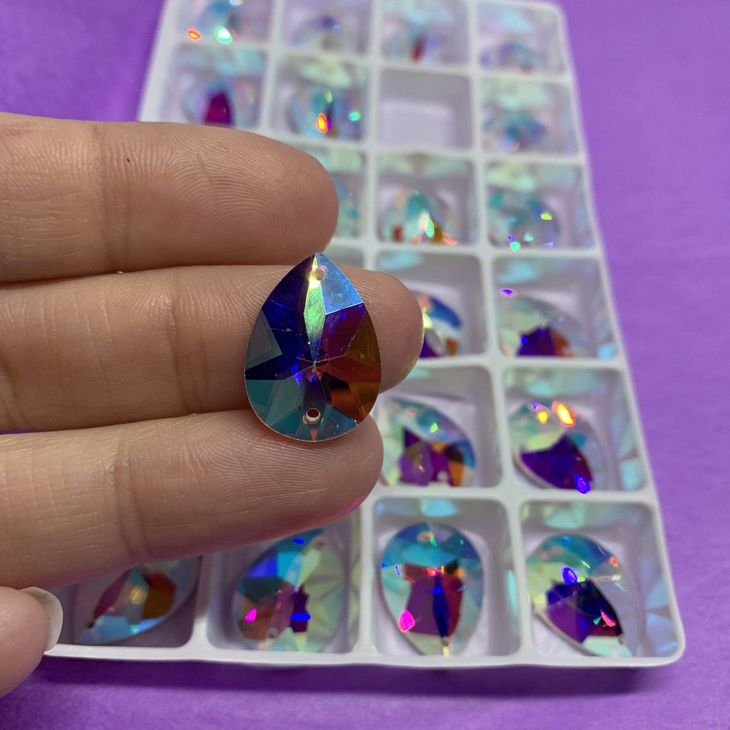 Sundaylace Creations & Bling Fancy Glass Gems 13*18mm AB 8-Pointed Star design Teardrop, Strass Glass Sew on, Fancy Glass Gem