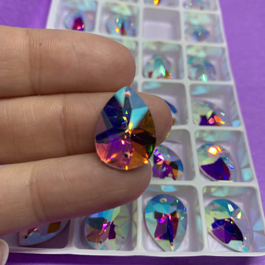 Sundaylace Creations & Bling Fancy Glass Gems 13*18mm AB 8-Pointed Star design Teardrop, Strass Glass Sew on, Fancy Glass Gem