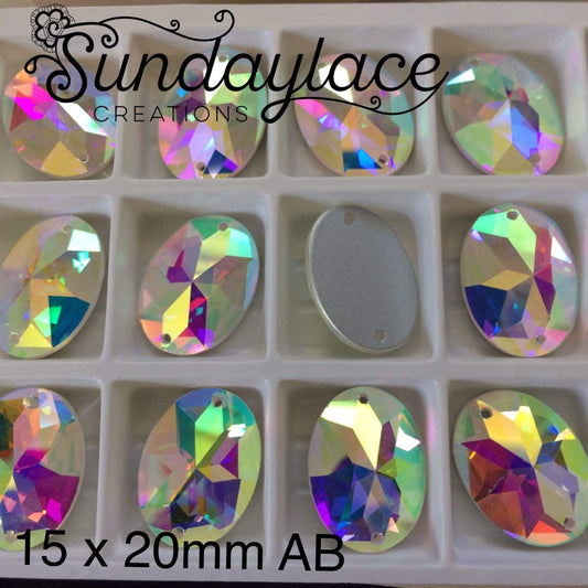 Sundaylace Creations & Bling Fancy Glass Gems 13*18mm AB Oval 8-pointed star design, Sew On, Fancy Glass Gem