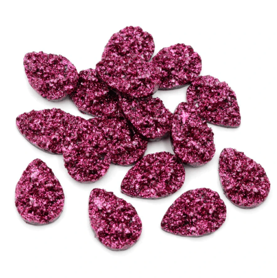 Sundaylace Creations & Bling Resin Gems 13*18mm Dark Pink Metallic Druzy Textured Teardrop, Glue on, Resin Gem (Sold in Pair)