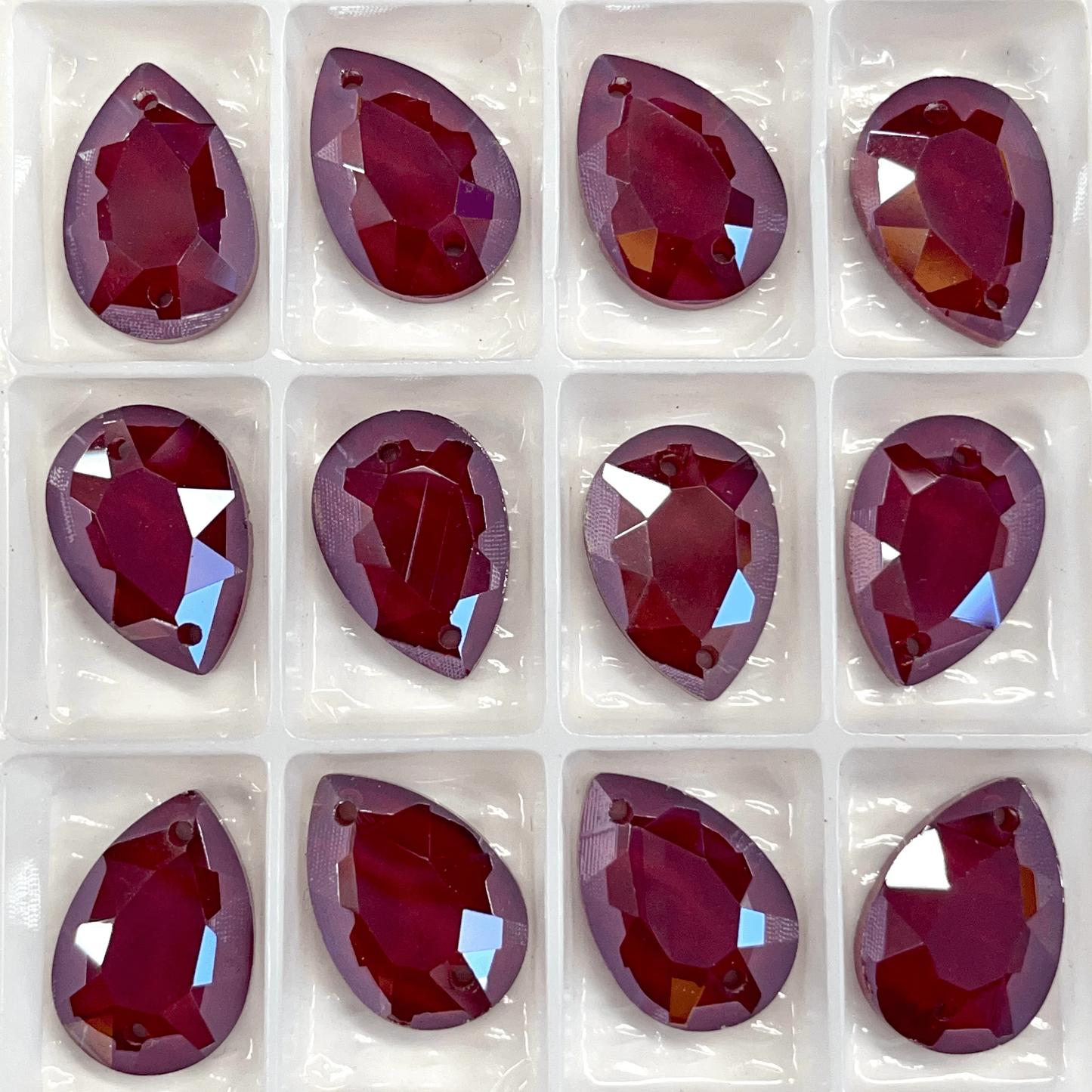 13*18mm Dark Red Luster Finish, Sew on, Foil Back, Teardrop Glass Gem (Sold in Pair) Glass Gems