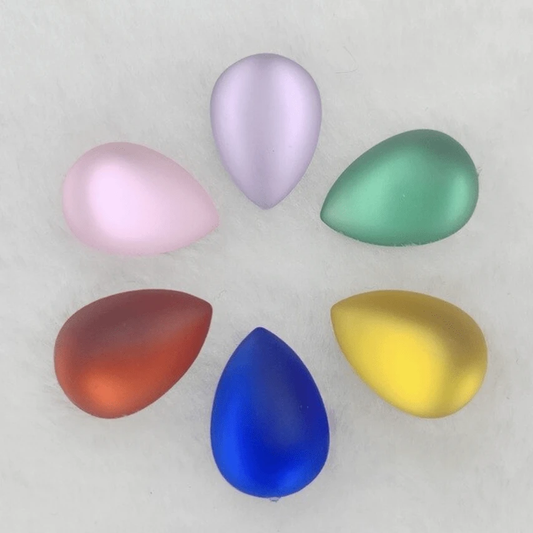 13*18mm Green Frosted Matte Droplet Teardrop Foil Back, Glue on, Resin Gem, (Sold in Pair)