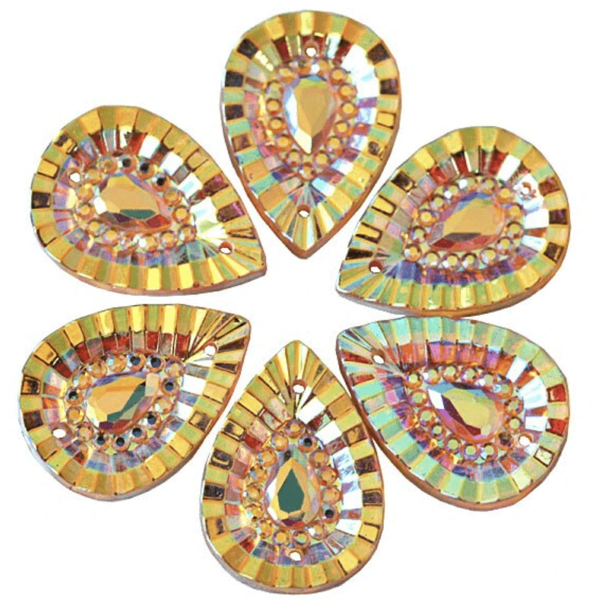 Sundaylace Creations & Bling Resin Gems 13*18mm Golden Yellow AB Fancy Teardrop, Sew on, Resin Gem