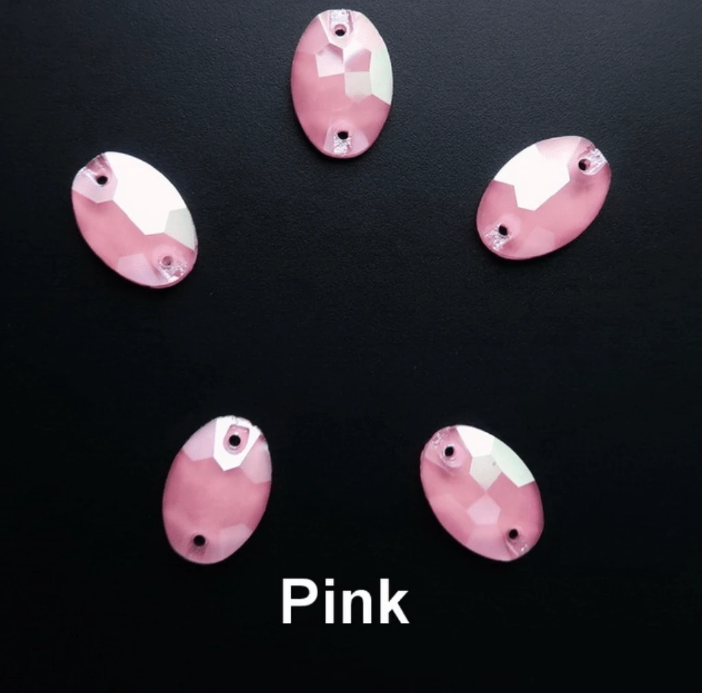 13*18mm Light Pink Jelly Pastel Oval, Sew on, Glass Gems (Sold in Pair) Glass Gems