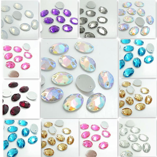 13*18mm Grey Mix Oval Multicolour, Sew On, Resin Gem, (Sold in Pair)