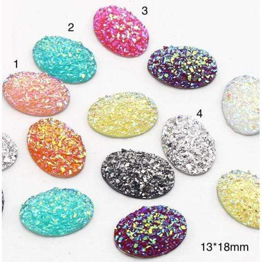 18*25mm Peachy Pink Oval Druzy, Glue on, Resin Gem, (Sold in Pair)