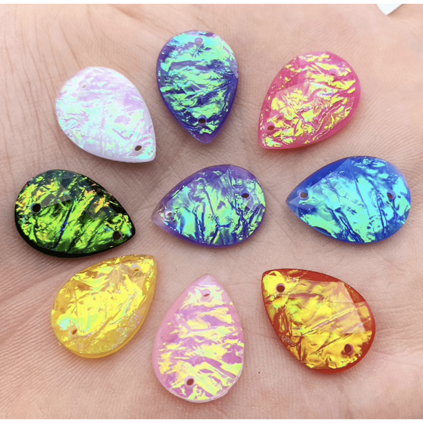 Sundaylace Creations & Bling Resin Gems 13*18mm Mixed Opal Effect, Teardrop Sew on, Resin Gem