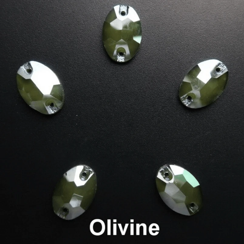 Sundaylace Creations & Bling Glass Gems 13*18mm Olivine Olive Green Jelly Pastel Oval, Sew on, Glass Gems