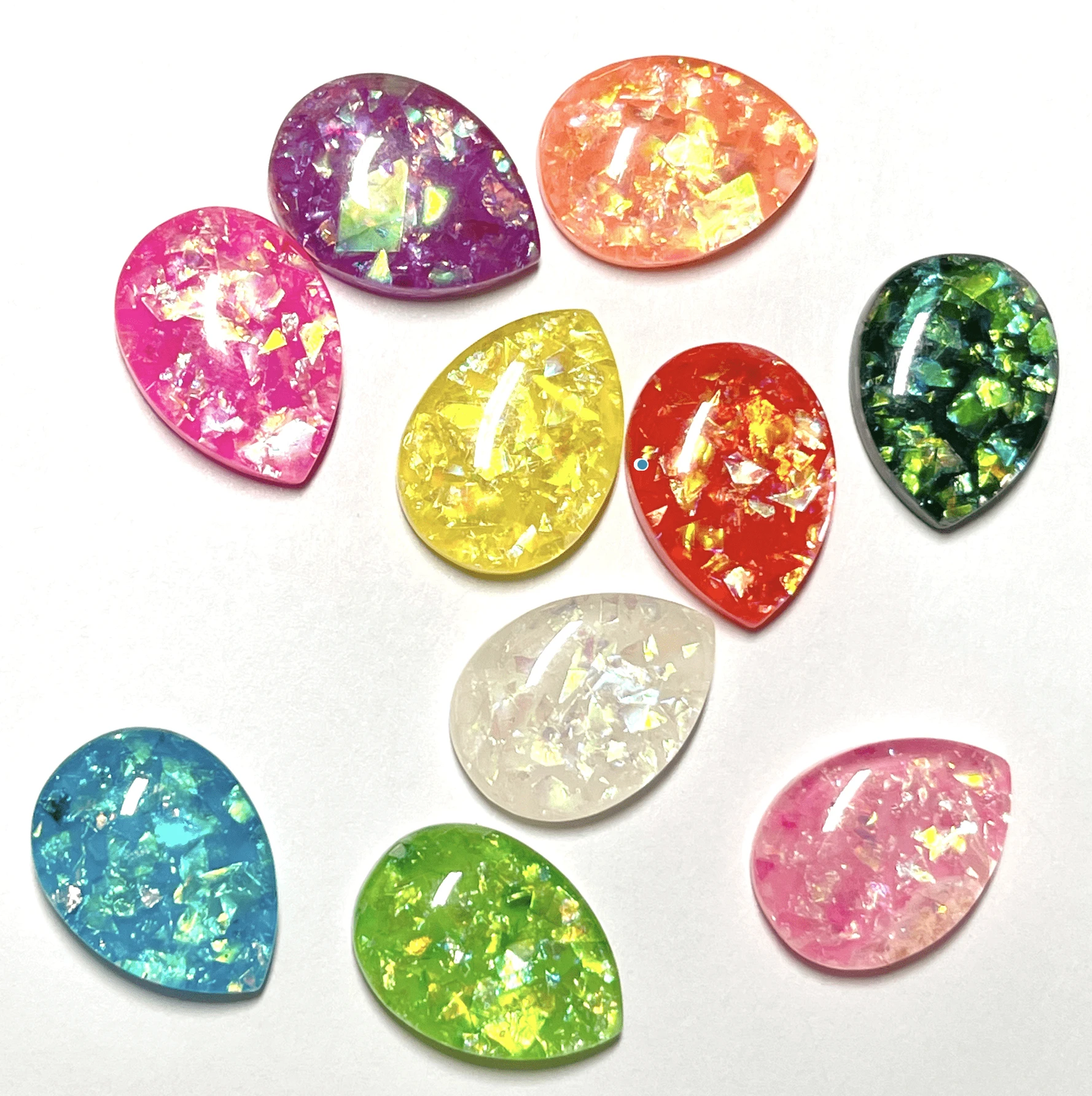 13*18mm, Red AB, Opal Fat Dome Teardrop, Sew on, Resin Gem, (Sold in Pair)
