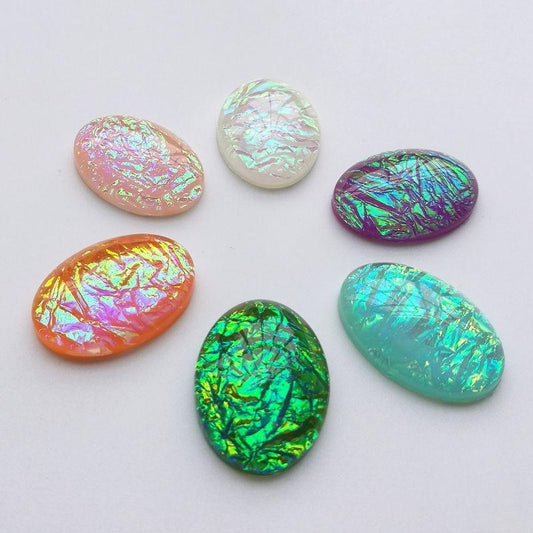 13*18mm Pink AB Pastel AB Oval Shaped Opal Effect, Glue on, Resin Gem, (Sold in Pair)