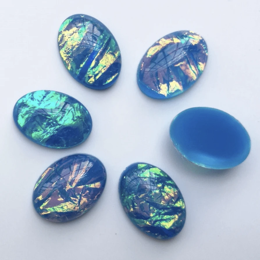 13*18mm, Yellow AB Opal, Pastel AB OVAL Shaped, Opal Effect, Glue on, Resin Gem, (Sold in Pair)