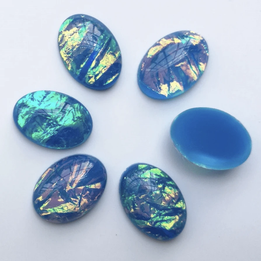 13*18mm Yellow AB Pastel AB Oval Shaped Opal Effect, Glue on, Resin Gem, (Sold in Pair)