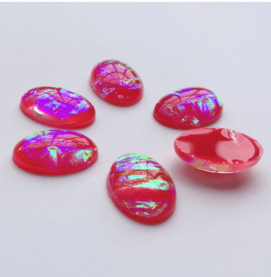 Sundaylace Creations & Bling Resin Gems Red AB Opal 13*18mm Pastel AB OVAL Shaped, Opal Effect, Glue on, Resin Gem