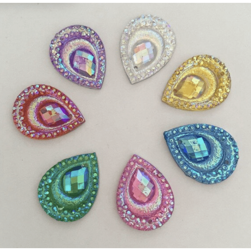 Sundaylace Creations & Bling Resin Gems 13*18mm Peacock AB Mini Teardrop, Sew on, Resin Gems