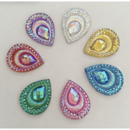 13*18mm Blue AB Peacock AB Mini Teardrop, Sew On, Resin Gem, (Sold in Pair)