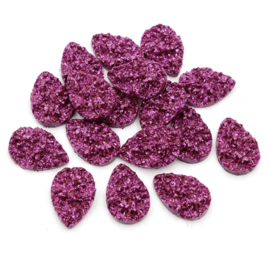 Sundaylace Creations & Bling Resin Gems 13*18mm Raspberry Pink Metallic Druzy Textured Teardrop, Glue on, Resin Gem