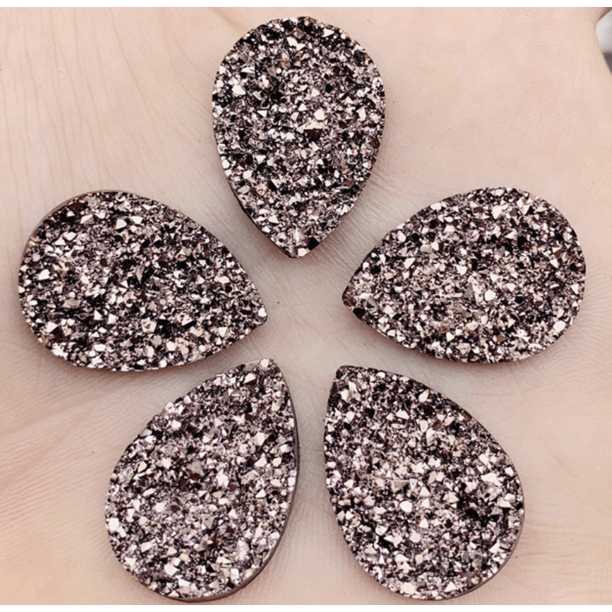 Sundaylace Creations & Bling Resin Gems 13*25mm Rose Gold Druzy Teardrop, Glue on, Resin Gem