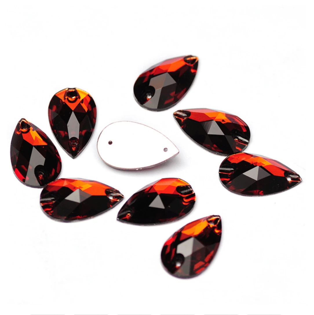 13*22mm Amber (Coffee) Teardrop, Sew on, Fancy Glass Gem (Sold in Pair) Fancy Glass Gems