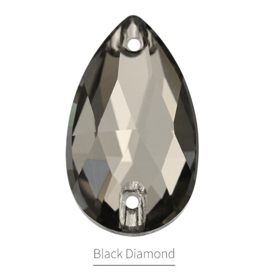 Sundaylace Creations & Bling Fancy Glass Gems 13*22mm Black Diamond Grey Teardrop, Sew on, Fancy Glass Gem
