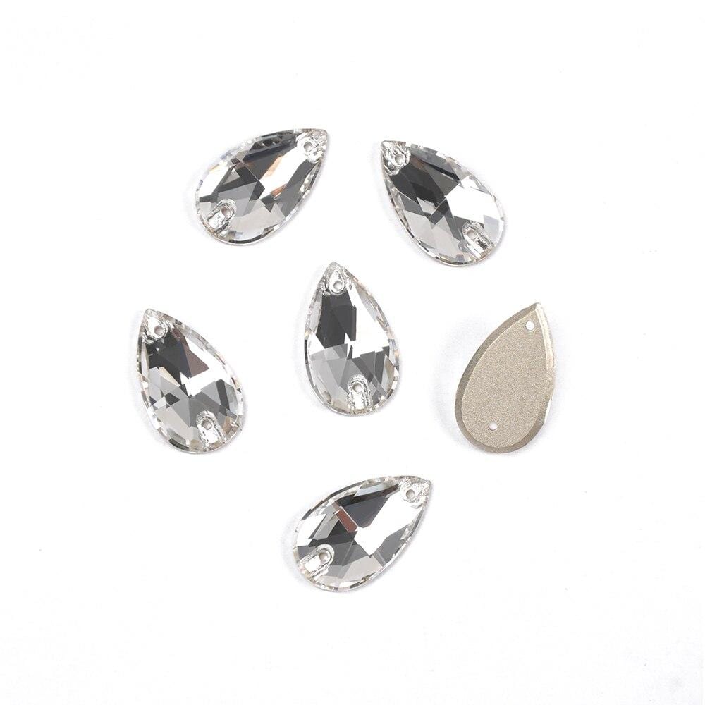 Sundaylace Creations & Bling Fancy Glass Gems 13*22mm & 18*25mm Clear Crystal Teardrop Foil Back, Sew On Fancy Glass Gem