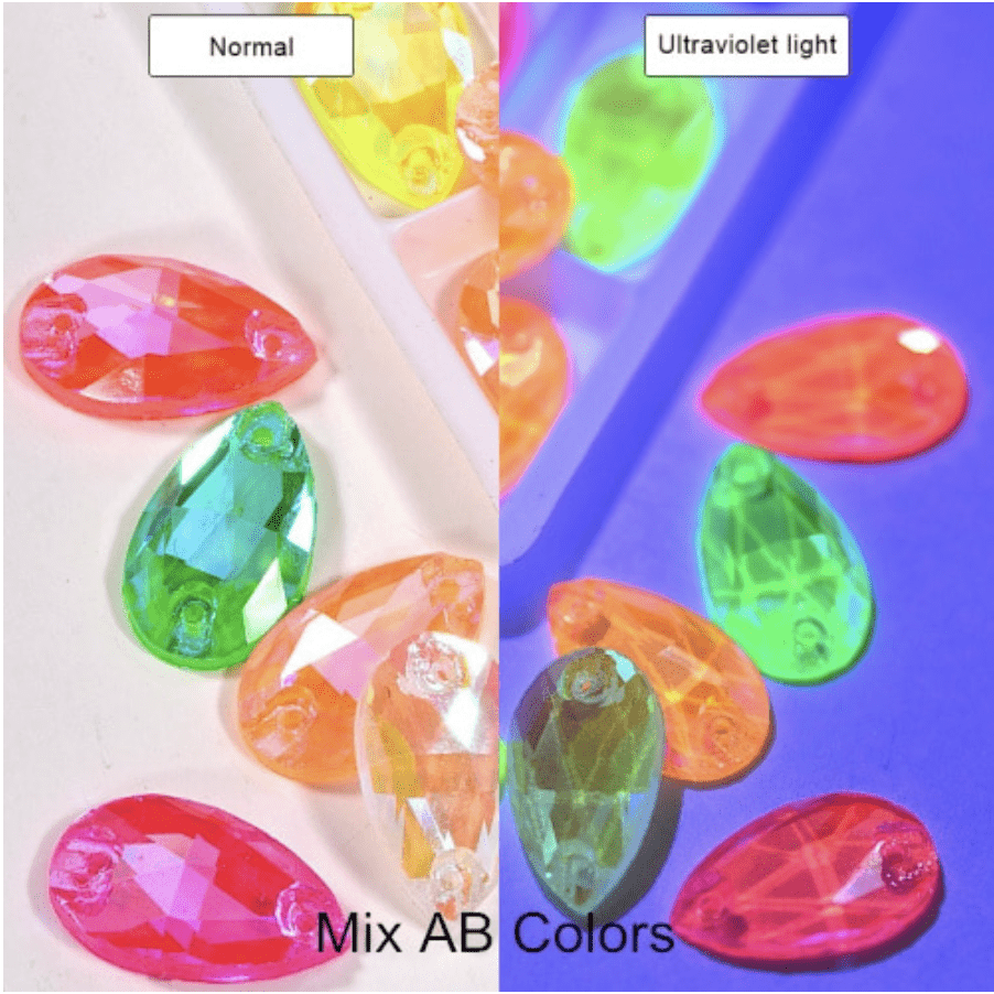 Sundaylace Creations & Bling Glass Gems Orange NEON AB 13*22mm NEON AB Luster Teardrops, *Blacklight sensitive/Glow* Sew on, Glass Gems