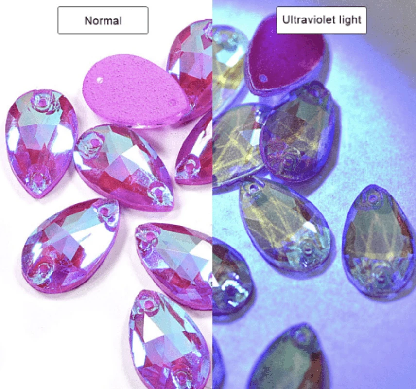 Sundaylace Creations & Bling Glass Gems Purple NEON AB 13*22mm NEON AB Luster Teardrops, *Blacklight sensitive/Glow* Sew on, Glass Gems