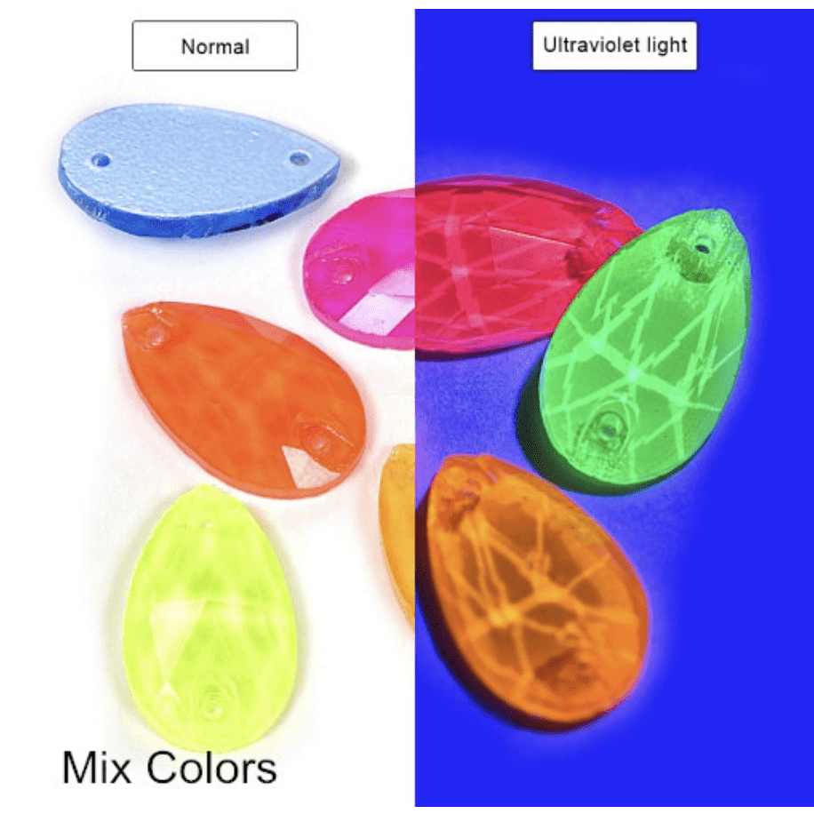 Sundaylace Creations & Bling Glass Gem 13*22mm NEON White Bottom Teardrops, *Black light sensitive/Glow* Sew on, Glass Gems