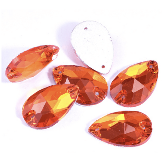 Sundaylace Creations & Bling Glass Gems 13*22mm Orange Mandarin  Teardrop, Sew on, Glass Gem