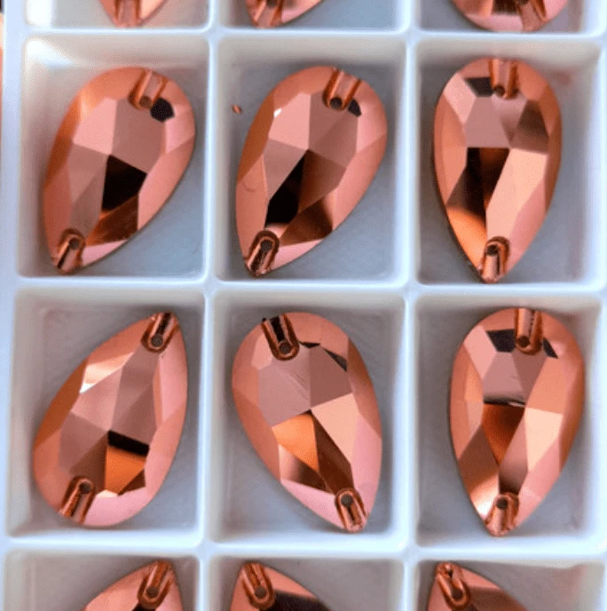 Sundaylace Creations & Bling Fancy Glass Gems 13*22mm Rose Gold *Metallic* Teardrop, Best Quality Fancy Glass Gem (Sold in Pair)