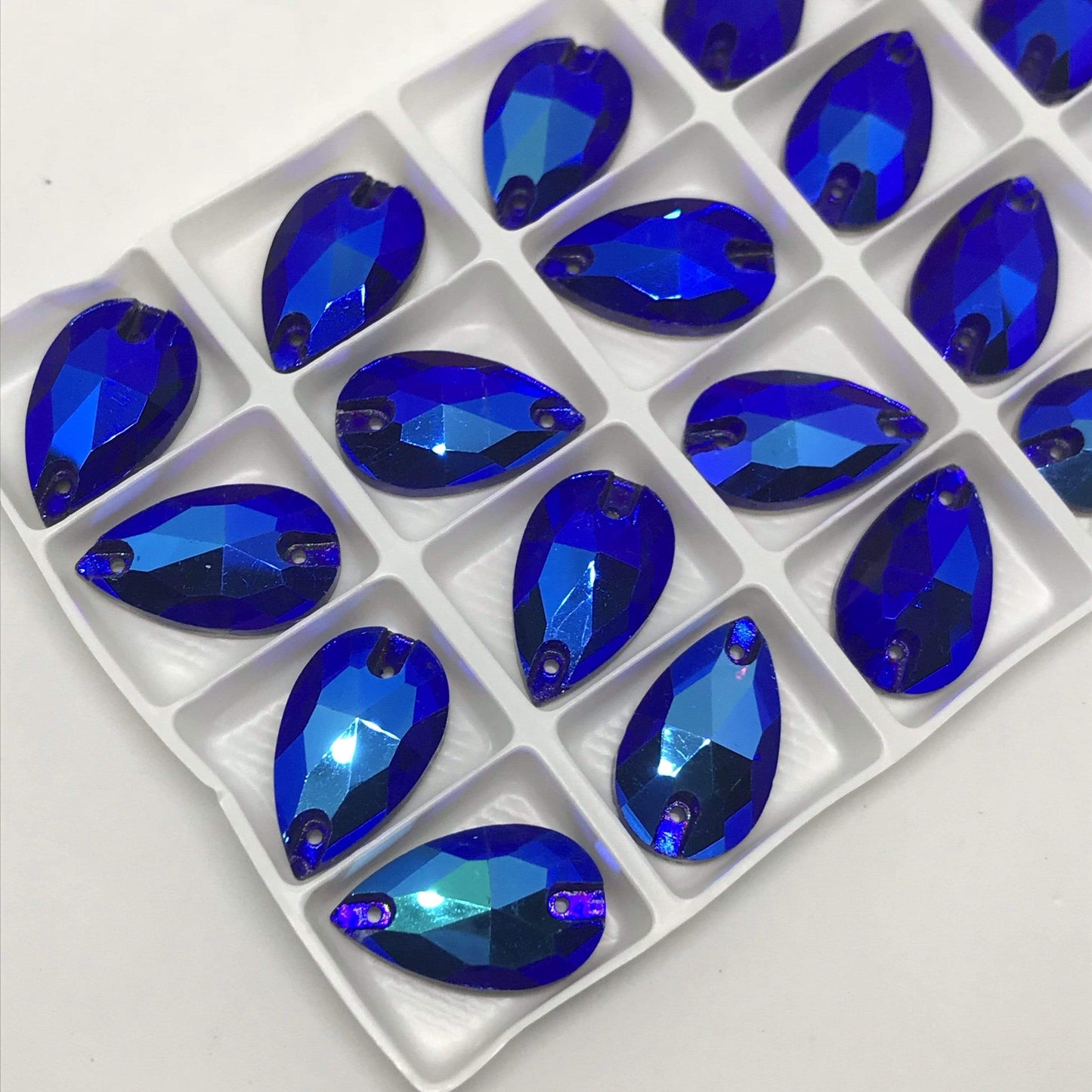 Sundaylace Creations & Bling Glass Gem Dark Blue AB 13*22mm Various Rainbow Coloured Stones in AB finish, Teardrop, Foil Back, Glass Gem
